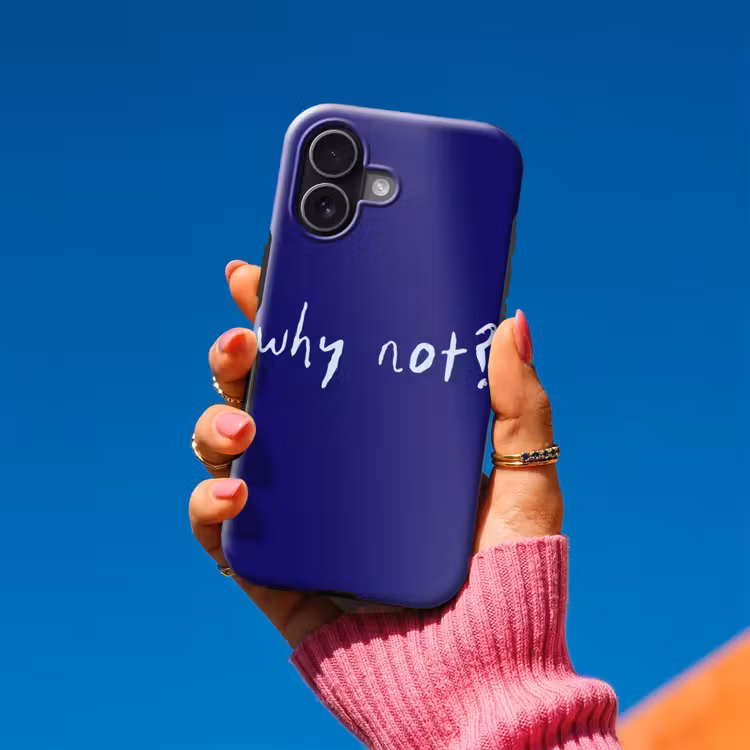 Why not - Blauw - Handgeschreven Toughcase MagSafe Apple iPhone 17 klein -Sfeer1V