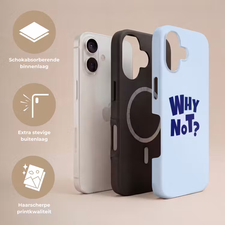 Why not - Blauw - Licht blauw - Quote Toughcase MagSafe Apple iPhone 17 klein -USP_Lagen_NL