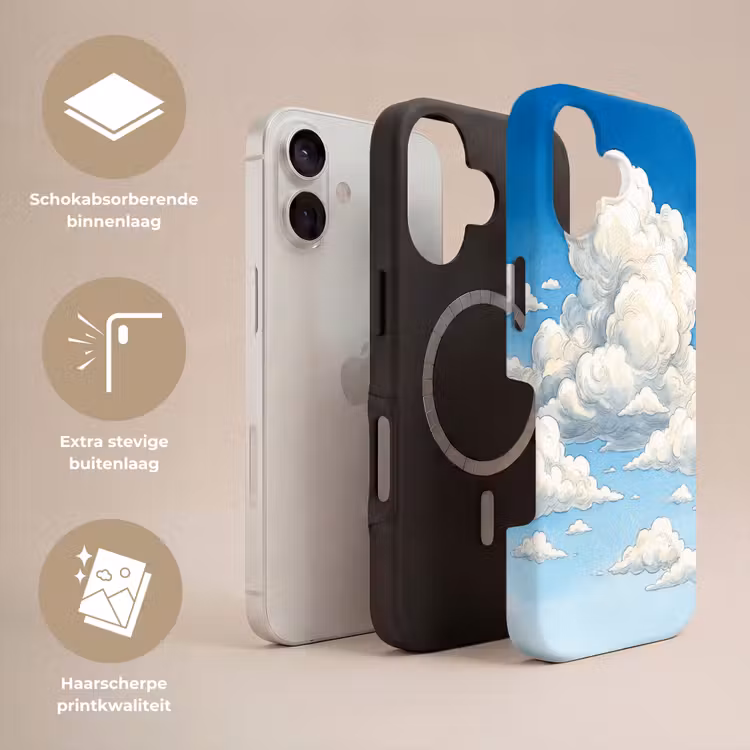 Wolken - Blauwe lucht - Natuur - Modern - Wit Toughcase MagSafe Apple iPhone 17 klein -USP_Lagen_NL