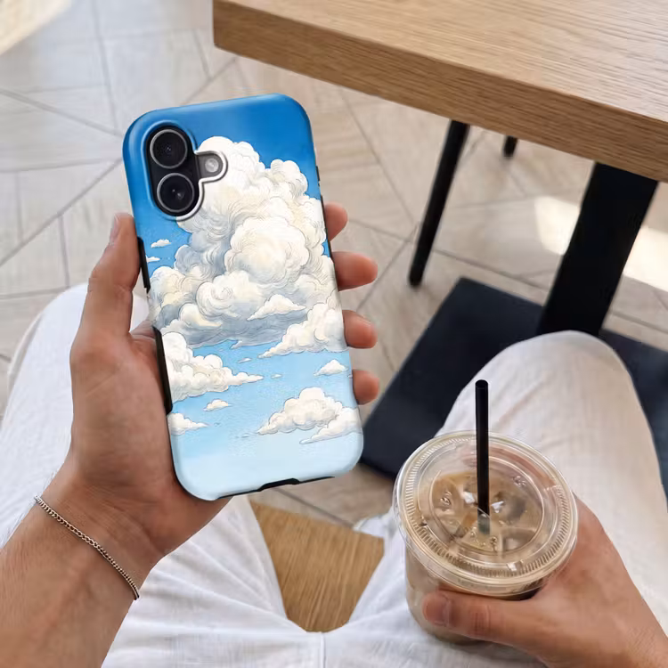 Wolken - Blauwe lucht - Natuur - Modern - Wit Toughcase MagSafe Apple iPhone 17 klein -Sfeer1M