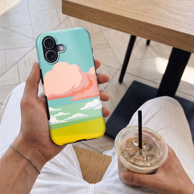 Wolken - Roze - Natuur - Modern - Pastel Toughcase MagSafe Apple iPhone 17 klein -Sfeer1M