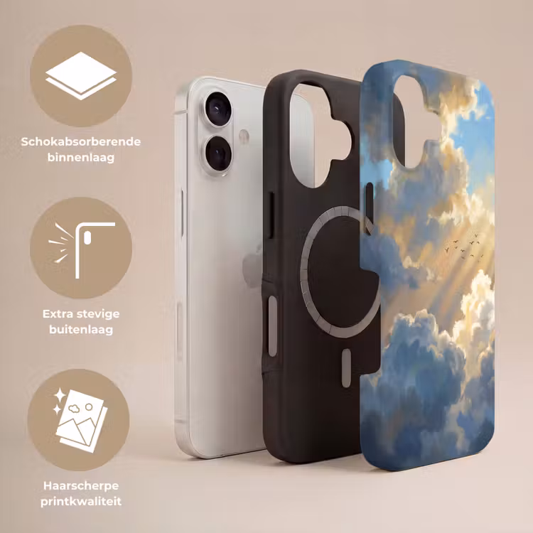 Wolken - Zonnestralen - Natuur - Abstract - Blauw Toughcase MagSafe Apple iPhone 17 klein -USP_Lagen_NL