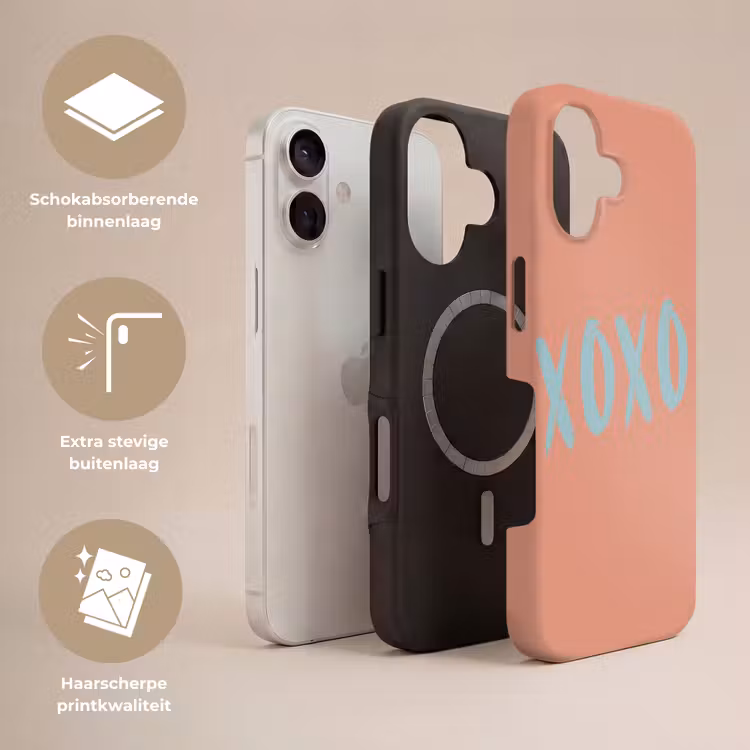 XOXO - Blauw - Perzikkleur Toughcase MagSafe Apple iPhone 17 klein -USP_Lagen_NL