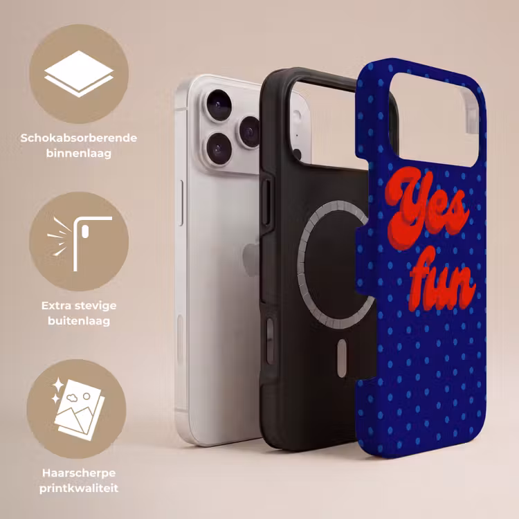 Yes fun - Rood - Blauw - Stippen Toughcase MagSafe Apple iPhone 17 Pro Max klein -USP_Lagen_NL