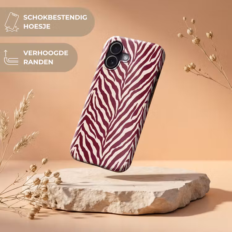 Zebra - Motief - Bordeaux - Rood Toughcase MagSafe Apple iPhone 17 klein 1017 -USP_RandenV_NL