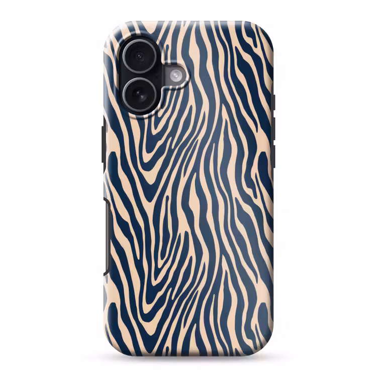 Zebra - Patroon - Blauw - Beige Toughcase MagSafe Apple iPhone 17 klein 1017 -3d