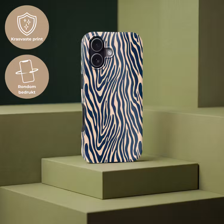Zebra - Patroon - Blauw - Beige Toughcase MagSafe Apple iPhone 17 klein 1017 -USP_PrintM_NL