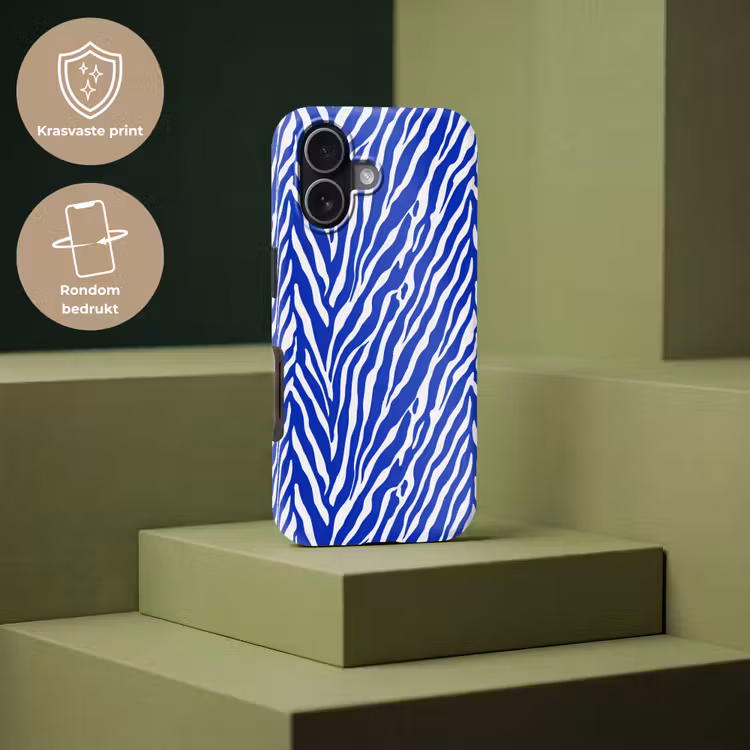 Zebra - Patroon - Kobalt - Blauw Toughcase MagSafe Apple iPhone 17 klein 1017 -USP_PrintM_NL