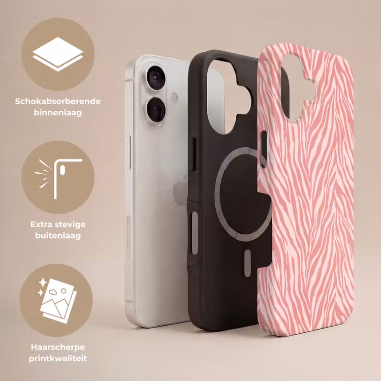 Zebra - Print - Roze Toughcase MagSafe Apple iPhone 17 klein 1017 -USP_Lagen_NL