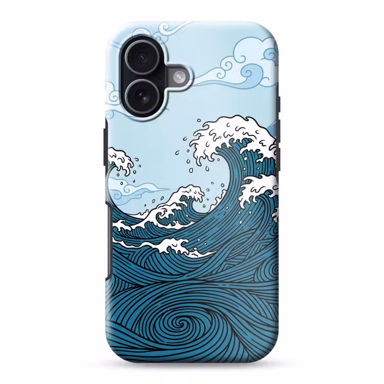 Zee - Golven - Japans - Natuur - Blauw Toughcase MagSafe Apple iPhone 17 klein -3d