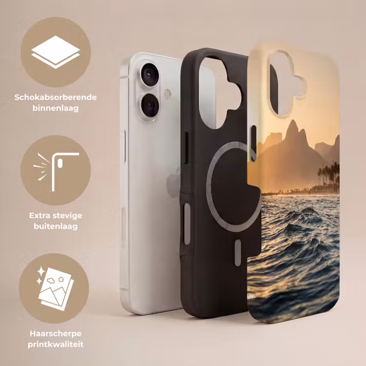 Zee - Golven - Zonsondergang - Kust - Goud Toughcase MagSafe Apple iPhone 17 klein -USP_Lagen_NL