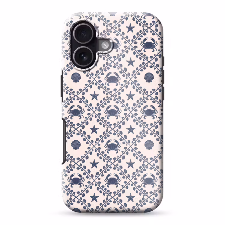 Zee - Krab - Zeester - Patroon - Blauw Toughcase MagSafe Apple iPhone 17 klein -3d