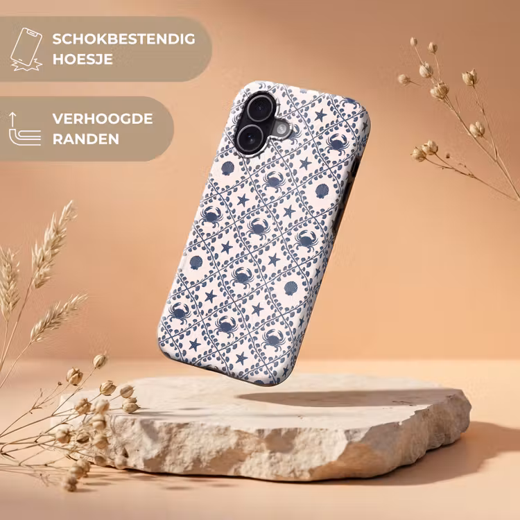 Zee - Krab - Zeester - Patroon - Blauw Toughcase MagSafe Apple iPhone 17 klein -USP_RandenV_NL