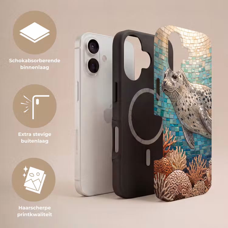 Zeehond - Mozaïek - Onderwater - Dieren - Blauw Toughcase MagSafe Apple iPhone 17 klein -USP_Lagen_NL