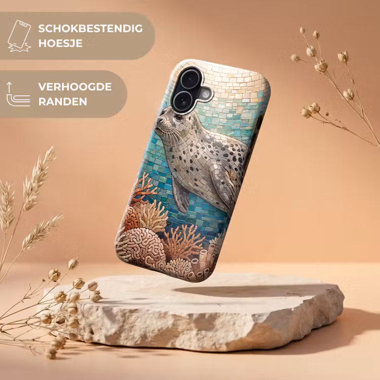 Zeehond - Mozaïek - Onderwater - Dieren - Blauw Toughcase MagSafe Apple iPhone 17 klein -USP_RandenV_NL