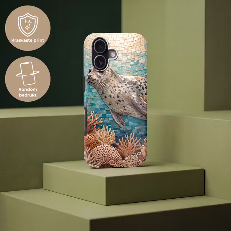 Zeehond - Mozaïek - Onderwater - Dieren - Blauw Toughcase MagSafe Apple iPhone 17 klein -USP_PrintM_NL