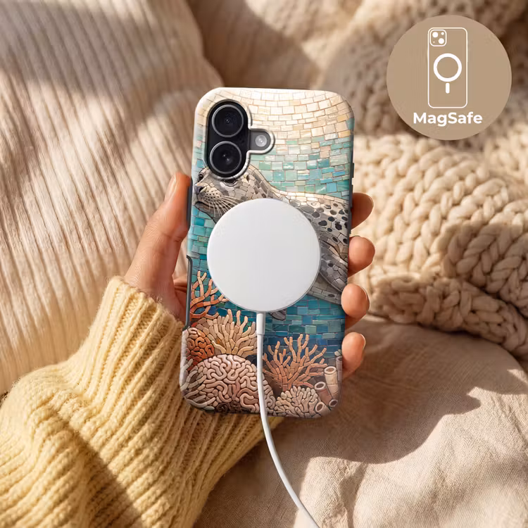 Zeehond - Mozaïek - Onderwater - Dieren - Blauw Toughcase MagSafe Apple iPhone 17 klein -USP_MagsafeV