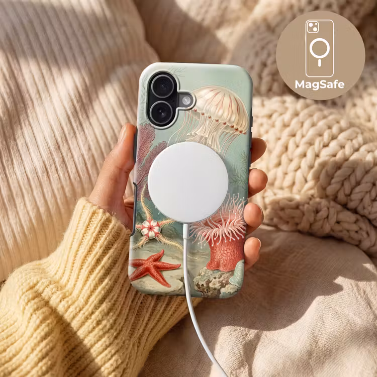 Zeeleven - Kwal - Onderwater - Illustratie - Beige Toughcase MagSafe Apple iPhone 17 klein -USP_MagsafeV