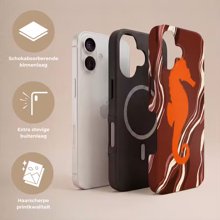 Zeepaardje - Golven - Zeeleven - Abstract - Oranje Toughcase MagSafe Apple iPhone 17 klein -USP_Lagen_NL
