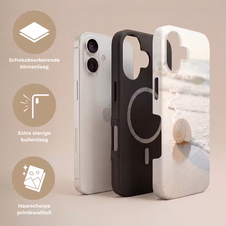 Zeeschelp - Strand - Zee - Natuur - Beige Toughcase MagSafe Apple iPhone 17 klein -USP_Lagen_NL