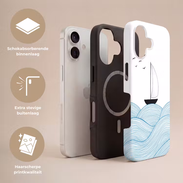 Zeilboot - Golven - Zee - Illustratie - Blauw Toughcase MagSafe Apple iPhone 17 klein -USP_Lagen_NL