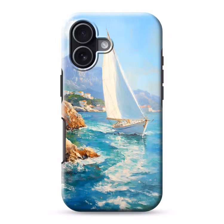 Zeilboot - Rotsen - Kust - Huizen Toughcase MagSafe Apple iPhone 17 klein -3d
