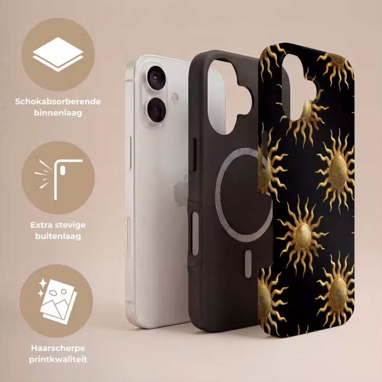 Zon - Patroon - Luxe - Goud - Zwart Toughcase MagSafe Apple iPhone 17 klein 1017 -USP_Lagen_NL