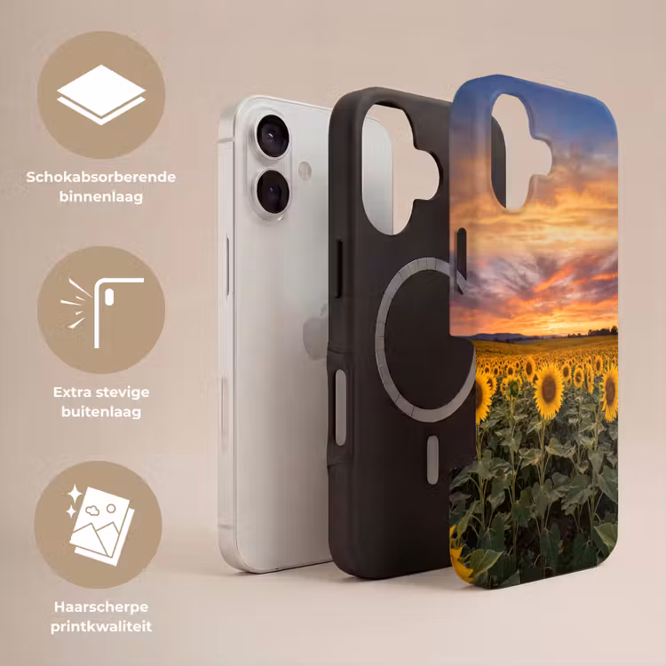 Zonnebloemen - Heuvellandschap - Geel Toughcase MagSafe Apple iPhone 17 klein -USP_Lagen_NL