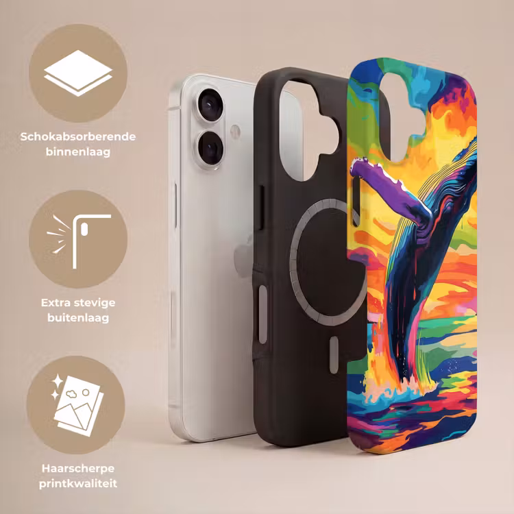 Zonsondergang - Walvis - Geschilderd - Kleurrijk Toughcase MagSafe Apple iPhone 17 klein -USP_Lagen_NL