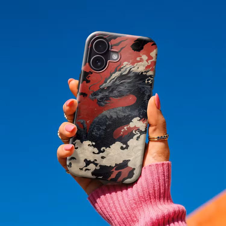 Zwarte draak - Rookwolken - Rood Toughcase MagSafe Apple iPhone 17 klein -Sfeer1V