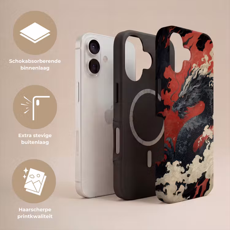Zwarte draak - Rookwolken - Rood Toughcase MagSafe Apple iPhone 17 klein -USP_Lagen_NL