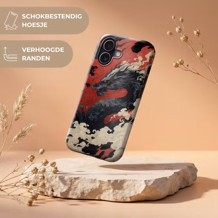 Zwarte draak - Rookwolken - Rood Toughcase MagSafe Apple iPhone 17 klein -USP_RandenV_NL
