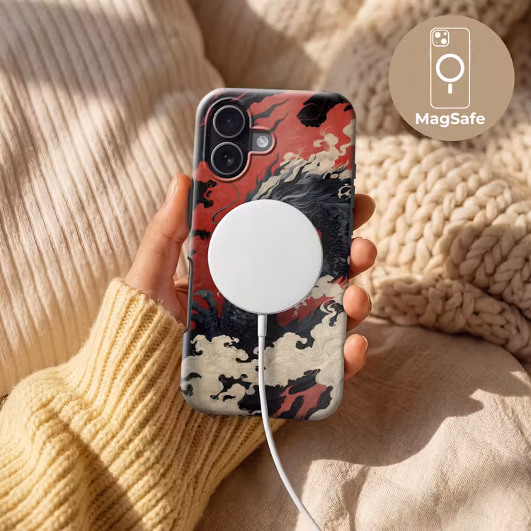Zwarte draak - Rookwolken - Rood Toughcase MagSafe Apple iPhone 17 klein -USP_MagsafeV