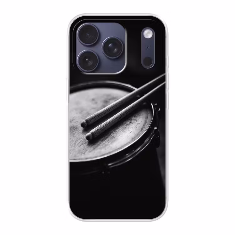 Trommel - Close-up - Drumstokken - Zwart Telefoonhoesje iPhone 17 Pro klein -3d