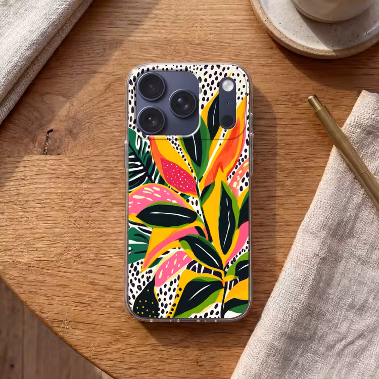 Tropisch - Bladeren - Zwart - wit Telefoonhoesje iPhone 17 Pro klein -sfeer1