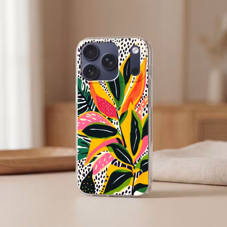 Tropisch - Bladeren - Zwart - wit Telefoonhoesje iPhone 17 Pro klein -sfeer2