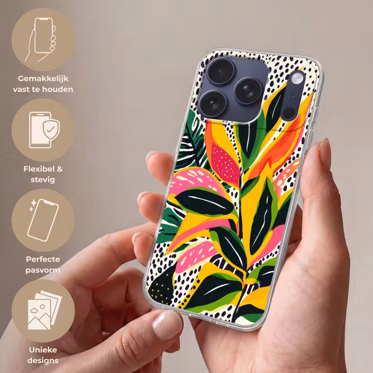 Tropisch - Bladeren - Zwart - wit Telefoonhoesje iPhone 17 Pro klein -sfeer3_NL