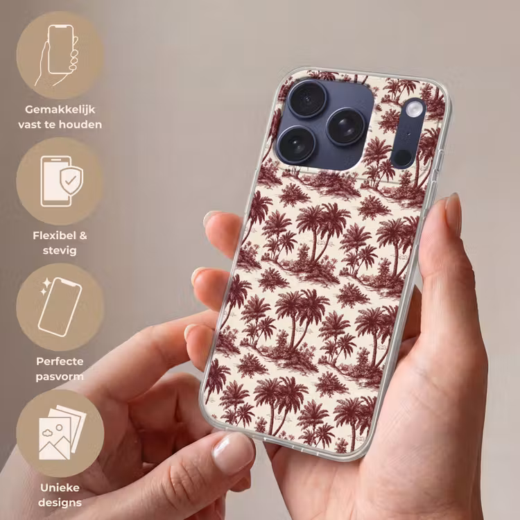 Tropisch - Geometrisch - Bordeauxrood Telefoonhoesje iPhone 17 Pro klein 878 -sfeer3_NL
