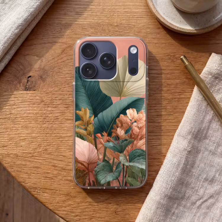 Tropische bladeren - Bloemen - Roze - groen Telefoonhoesje iPhone 17 Pro klein -sfeer1