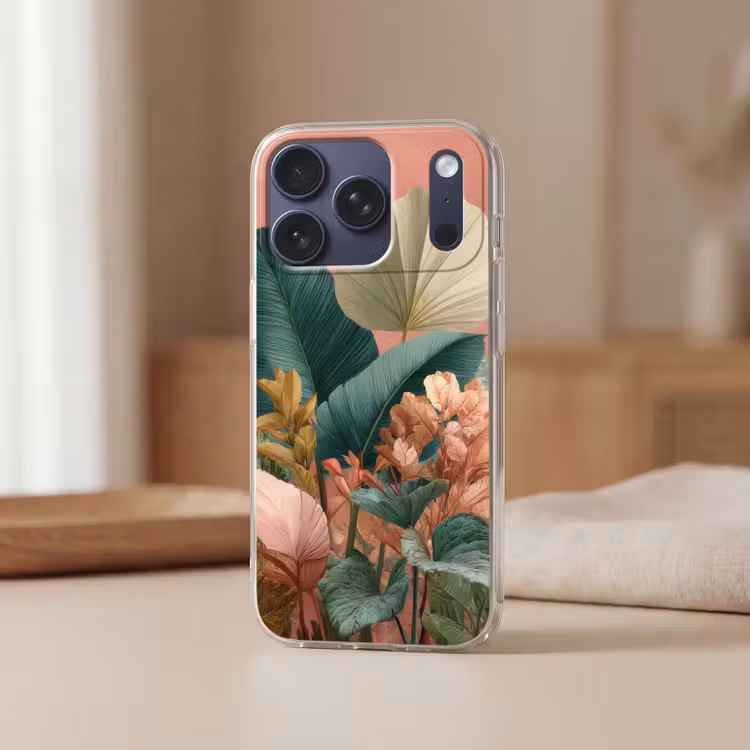 Tropische bladeren - Bloemen - Roze - groen Telefoonhoesje iPhone 17 Pro klein -sfeer2