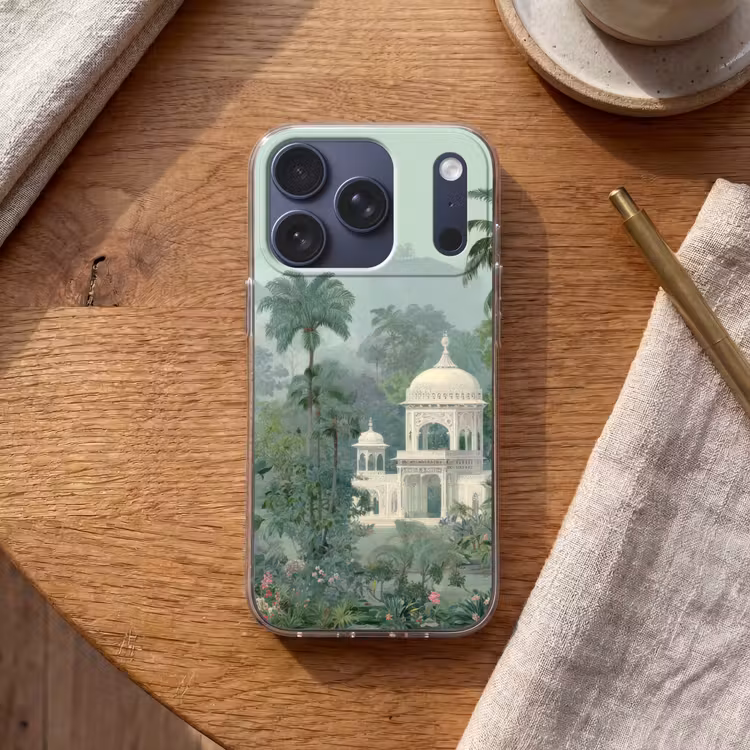 Tropische tuin - Koepelgebouw - Bloemen Telefoonhoesje iPhone 17 Pro klein -sfeer1