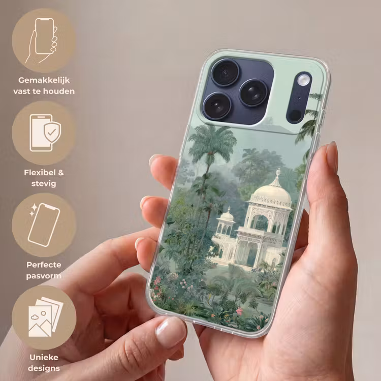 Tropische tuin - Koepelgebouw - Bloemen Telefoonhoesje iPhone 17 Pro klein -sfeer3_NL