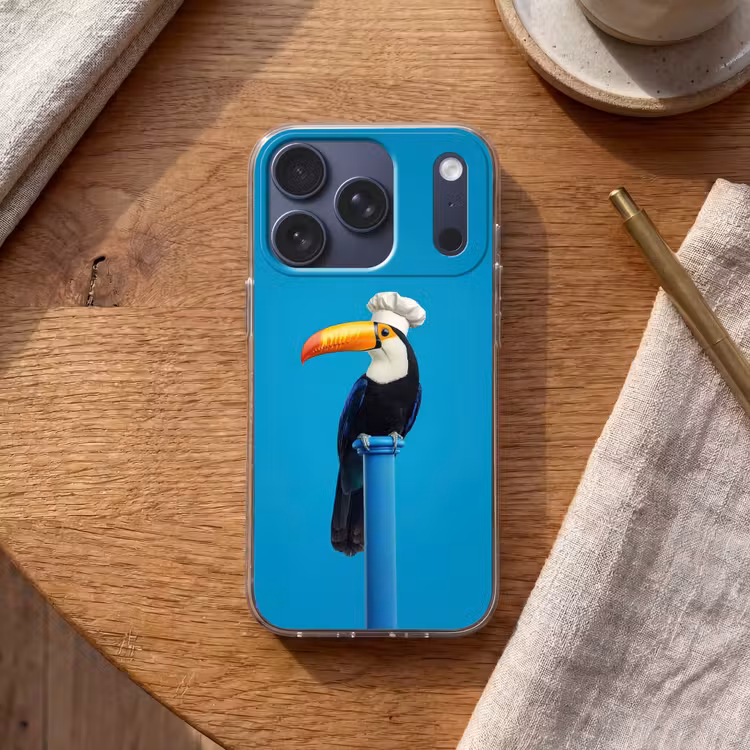 Tucan - Sokkel - Vogel - Koksmuts Telefoonhoesje iPhone 17 Pro klein -sfeer1