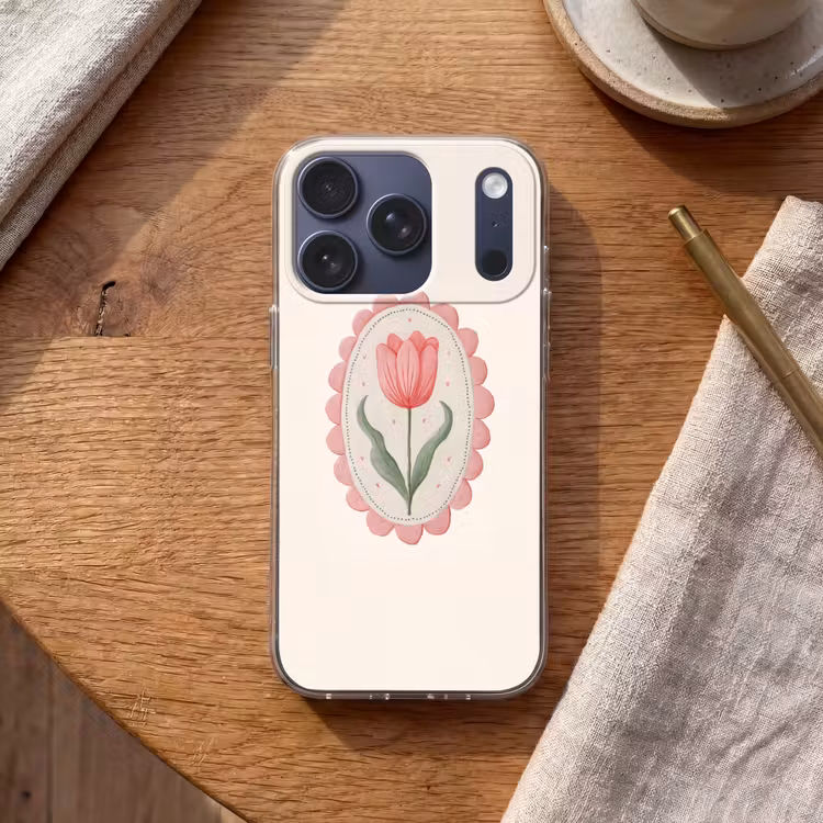 Tulp - Lijst - Ovaal - Illustratie Telefoonhoesje iPhone 17 Pro klein -sfeer1