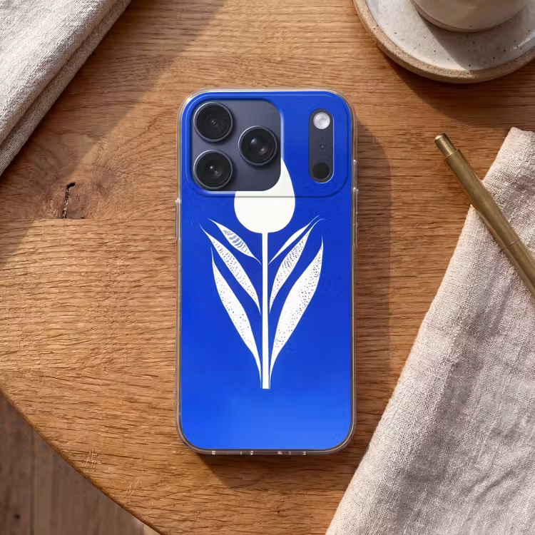 Tulp - Minimalistisch - Bladeren - Wit Telefoonhoesje iPhone 17 Pro klein -sfeer1