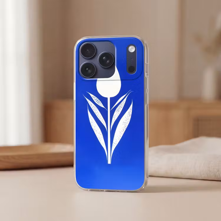 Tulp - Minimalistisch - Bladeren - Wit Telefoonhoesje iPhone 17 Pro klein -sfeer2