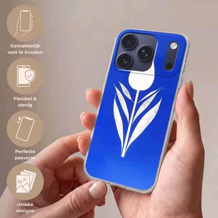 Tulp - Minimalistisch - Bladeren - Wit Telefoonhoesje iPhone 17 Pro klein -sfeer3_NL