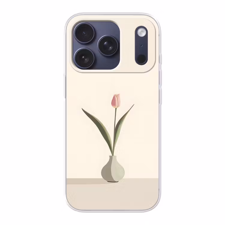 Tulp - Vaas - Beige Telefoonhoesje iPhone 17 Pro klein -3d