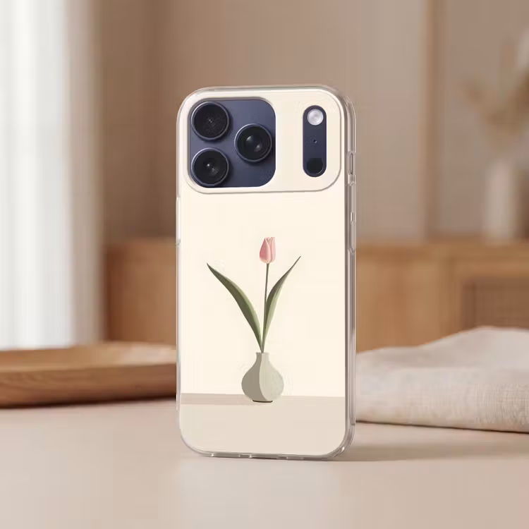 Tulp - Vaas - Beige Telefoonhoesje iPhone 17 Pro klein -sfeer2