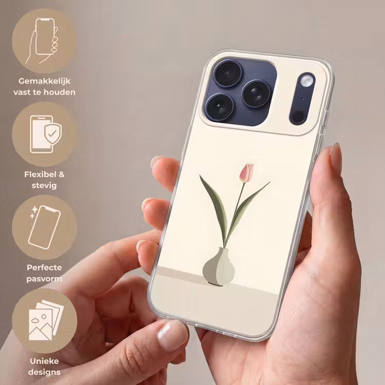 Tulp - Vaas - Beige Telefoonhoesje iPhone 17 Pro klein -sfeer3_NL